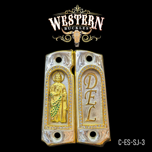 Cachas Colt 1911 DEL San Judas Zirconias Dorado