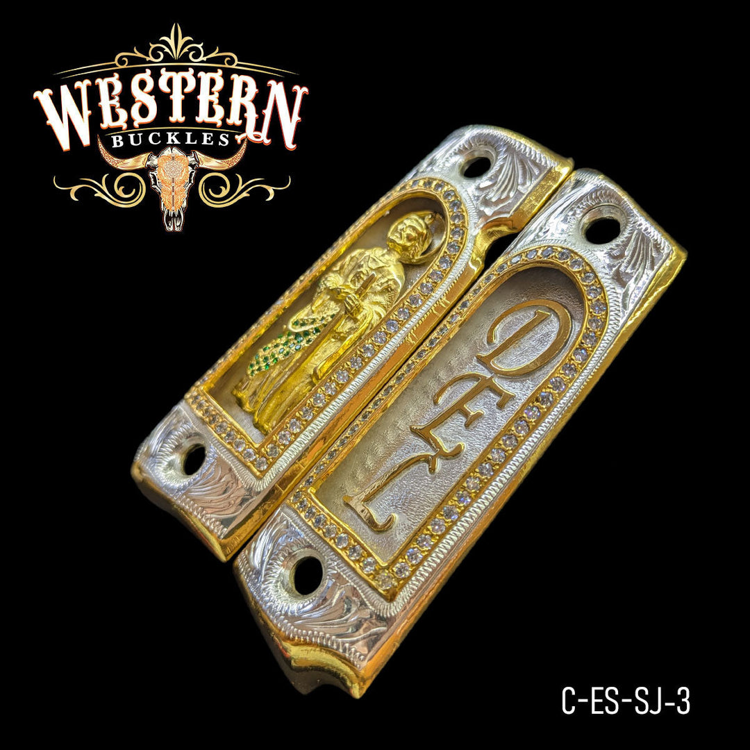 1911 Fullsize San Judas Gun Grips — Detail View | Western Buckles Handcrafted | SKU C-ES-SJ-3
