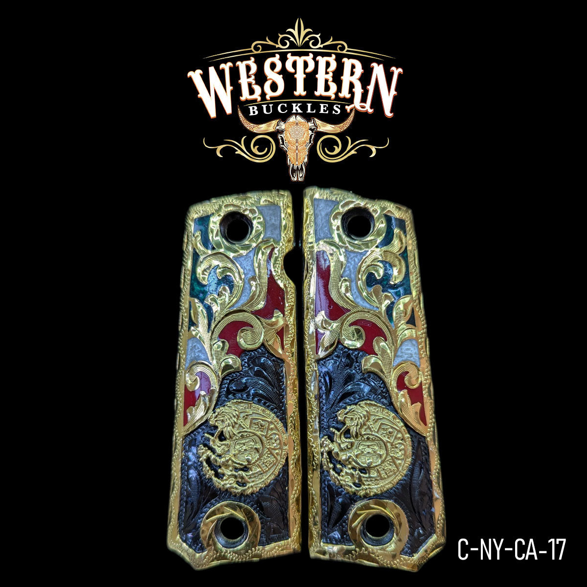 Cacha Colt 1911 Calendario Azteca Rameado Niquel Negro