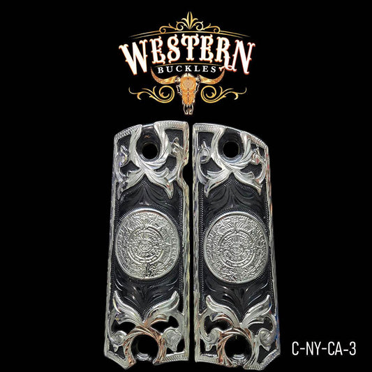 Cacha Colt 1911 Calendario Rameado Niquel Negro y Plata - Western Buckles