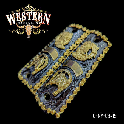 Cachas Colt 1911 Caballo y Azteca Niquel y Oro