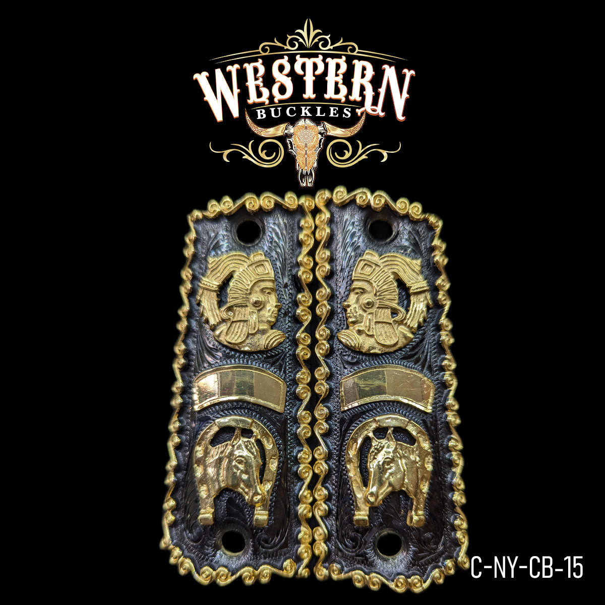 Cachas Colt 1911 Caballo y Azteca Niquel y Oro