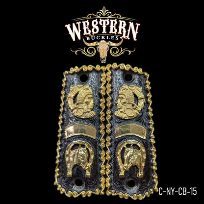 Cachas Colt 1911 Caballo y Azteca Niquel y Oro