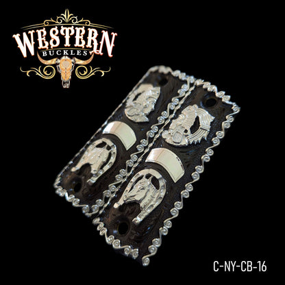 Cacha Colt 1911 Caballos y Azteca con Niquel y Plata