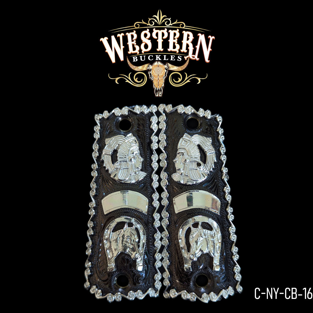 Cacha Colt 1911 Caballos y Azteca con Niquel y Plata