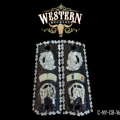 Cacha Colt 1911 Caballos y Azteca con Niquel y Plata