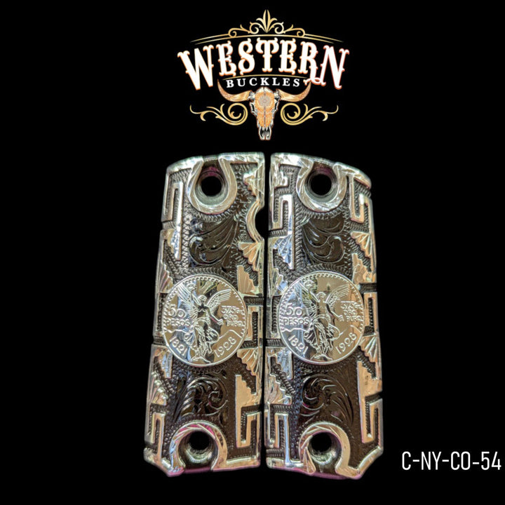 Centenario Custom Grips for 1911 Full-Size — Silver Plated and Black