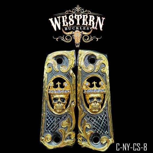 Cacha Colt 1911 Calavera Zirconias y Niquel con Oro - Western Buckles
