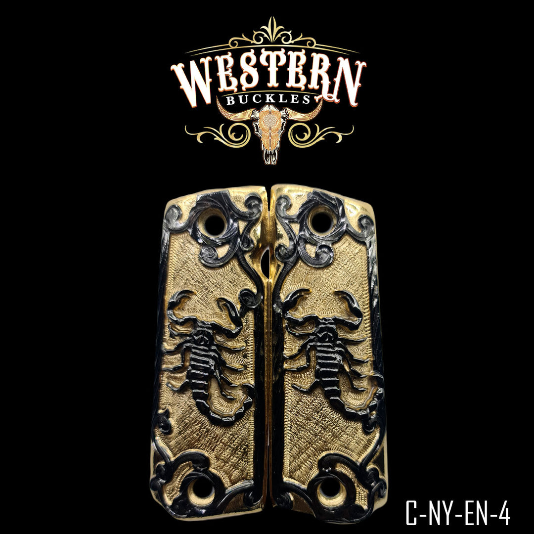 1911 Scorpion Gun Grips — Hand-Engraved | Handcrafted by Western Buckles | SKU C-NY-EN-4
