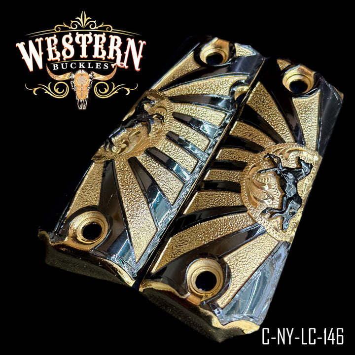 1911 Horse Cachas — Detail View | Western Buckles Handcrafted | SKU C-NY-LC-146