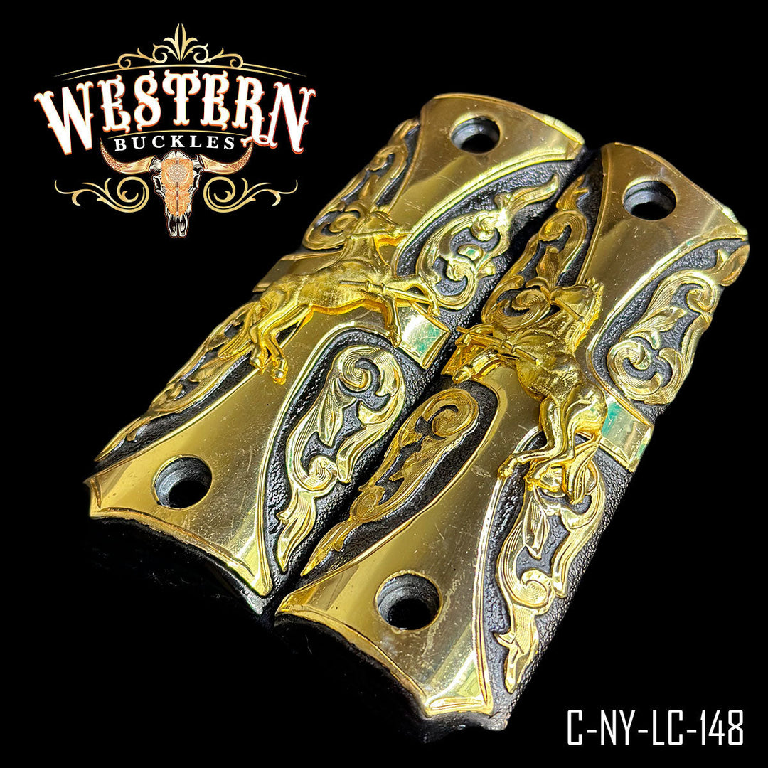 1911 Horse Gun Grips — Detail View | Western Buckles Handcrafted | SKU C-NY-LC-148