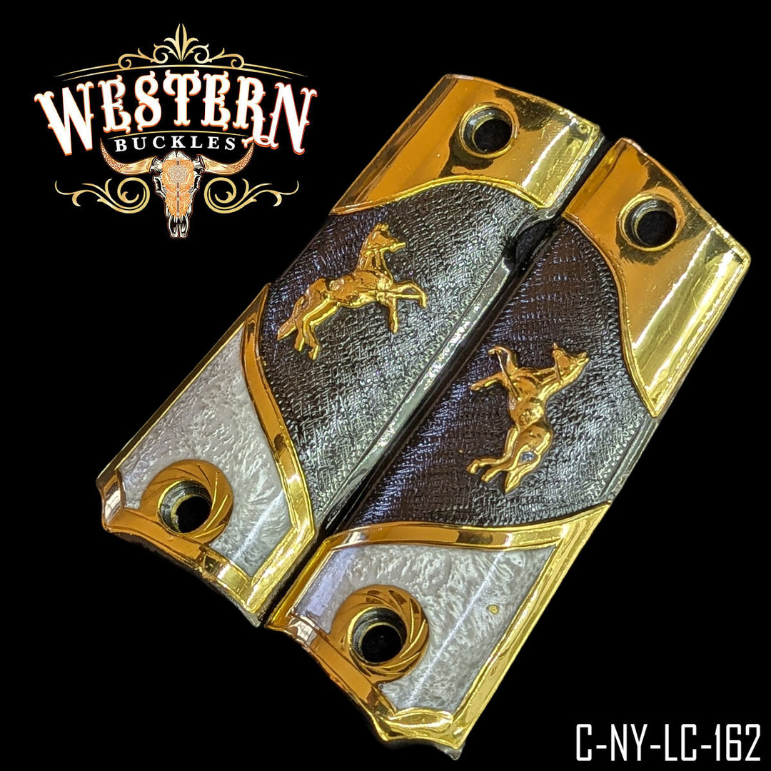 1911 Horse Cachas — Artisan Resin — Detail View | Western Buckles Handcrafted | SKU C-NY-LC-162