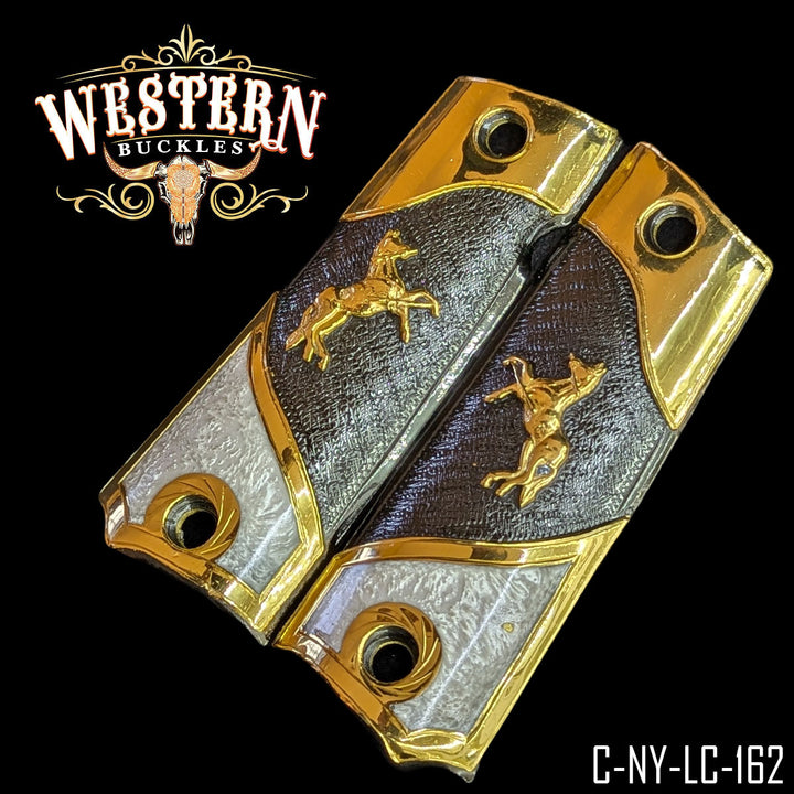 1911 Horse Cachas — Artisan Resin — Detail View | Western Buckles Handcrafted | SKU C-NY-LC-162