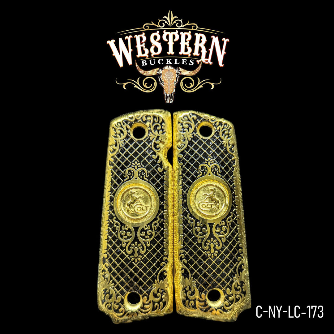 1911 Horse Cachas — 24K Gold Plated | Handcrafted by Western Buckles | SKU C-NY-LC-173