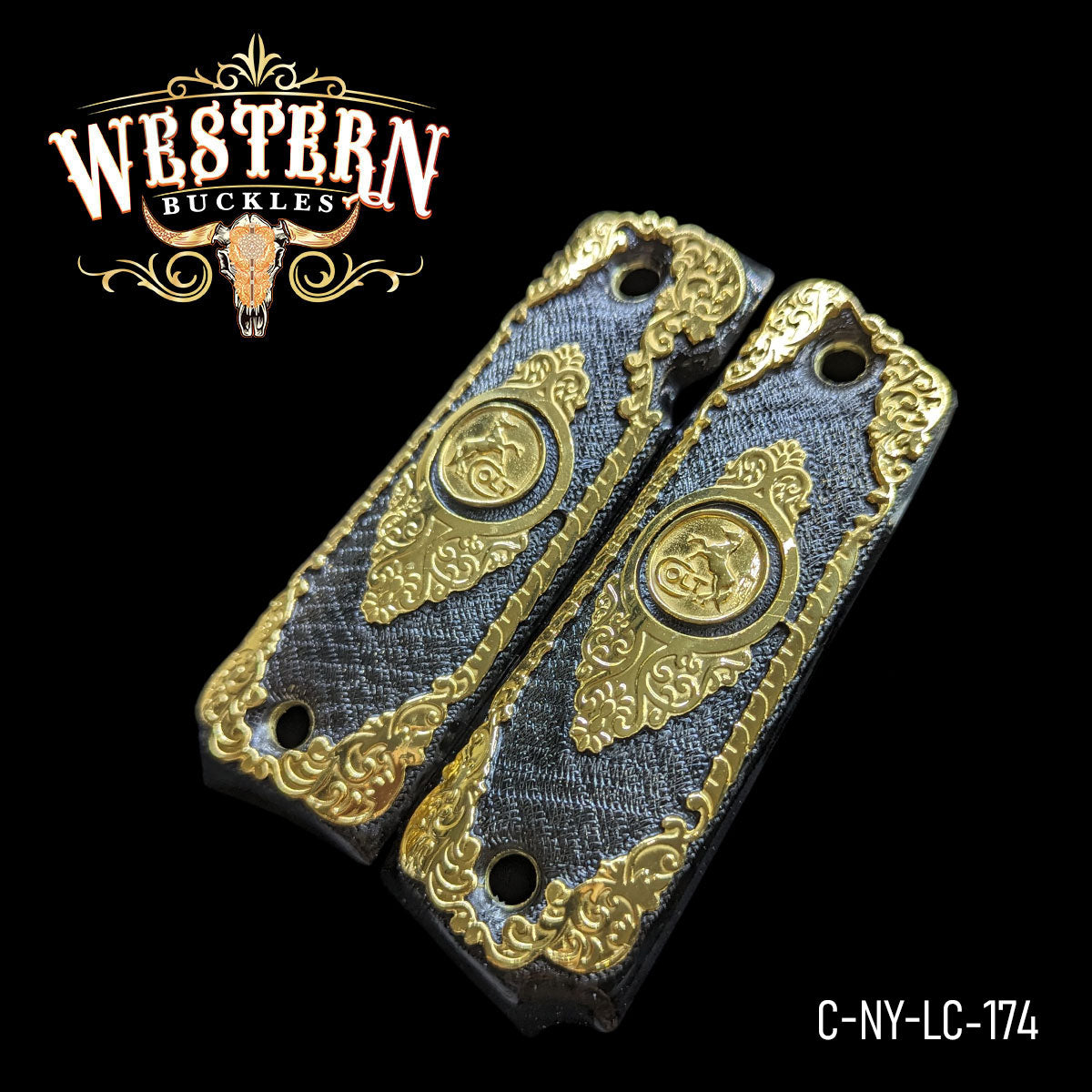 Cacha Colt Caballo Colt Niquel Negro y Oro