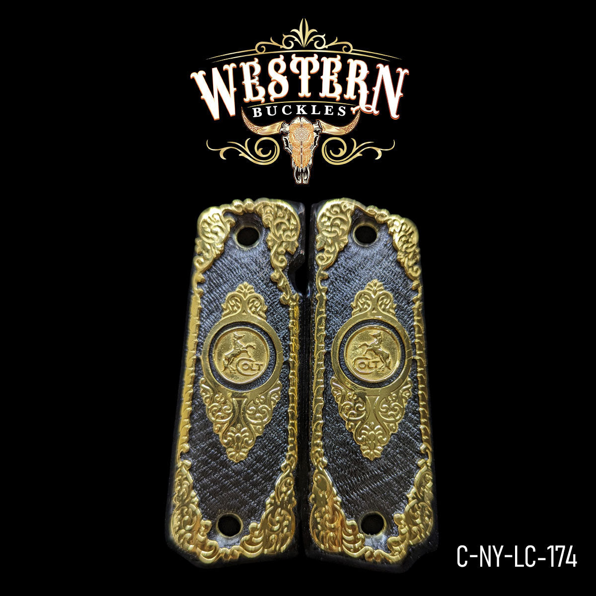 Cacha Colt Caballo Colt Niquel Negro y Oro