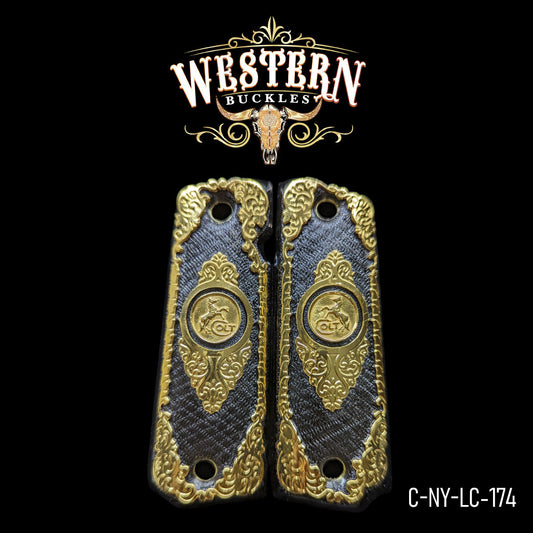 Cacha Colt Caballo Colt Niquel Negro y Oro