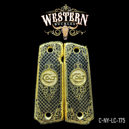 Cacha Colt Caballo Colt Niquel Negro y Oro.