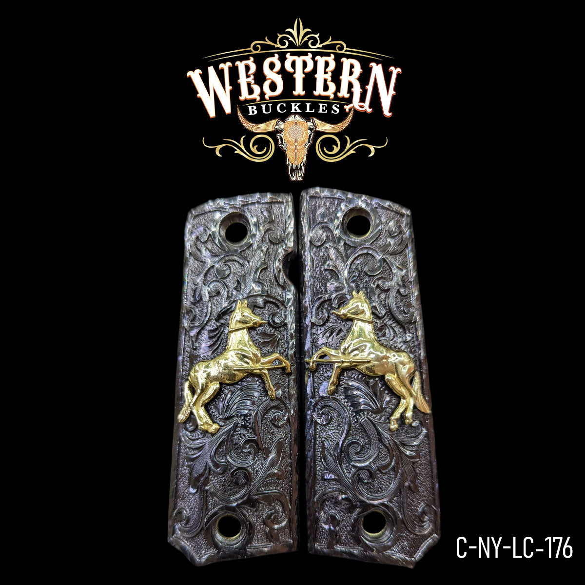 Cachas Colt 1911 Logo Caballo Rameado Niquel Negro