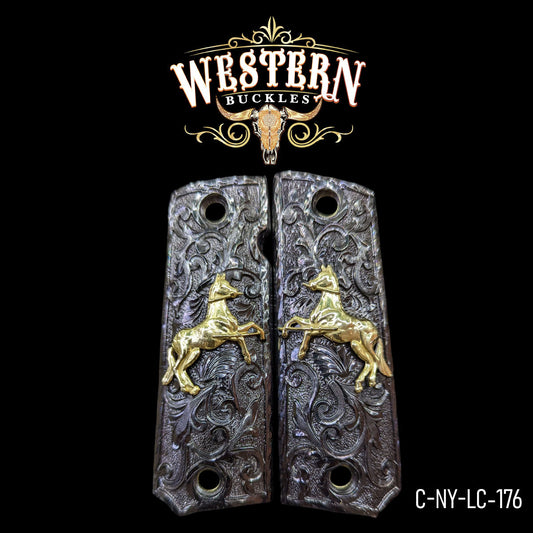 Cachas Colt 1911 Logo Caballo Rameado Niquel Negro