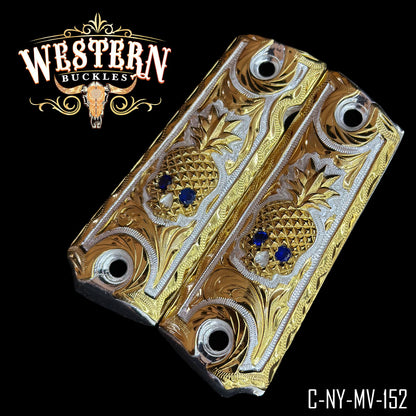 Cachas Colt 1911 Grips Calavera Piña Zirconias Azules