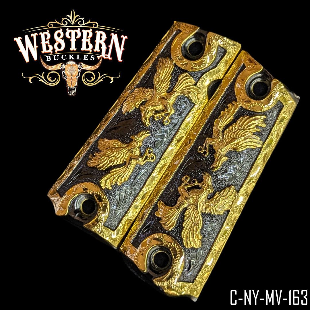 1911 Rooster Gun Grips — Detail View | Western Buckles Handcrafted | SKU C-NY-MV-163