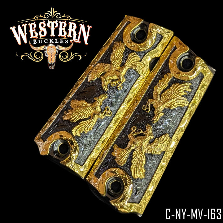 1911 Rooster Gun Grips — Detail View | Western Buckles Handcrafted | SKU C-NY-MV-163