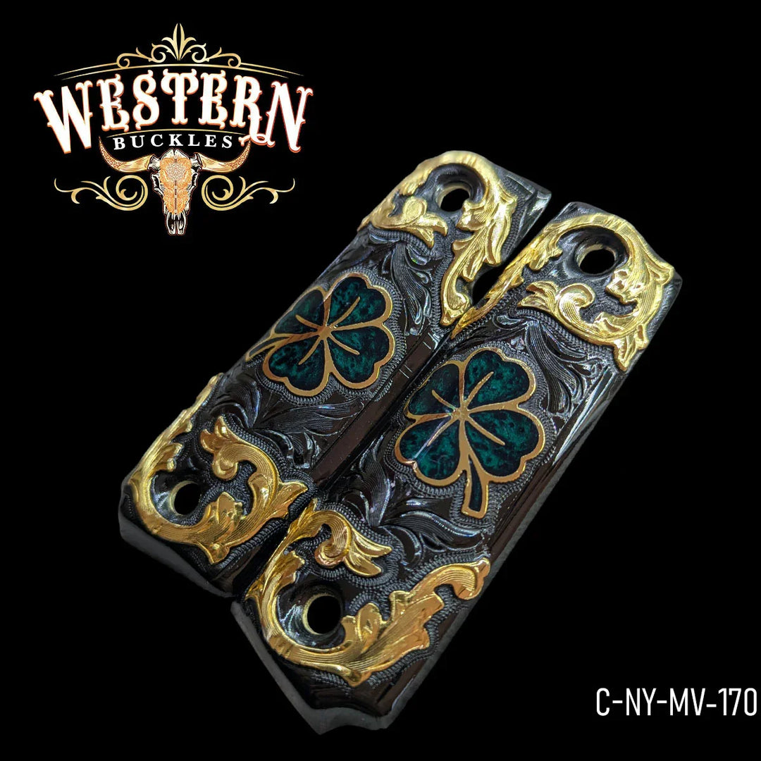 Cacha Colt 1911 Trebol Niquel Negro y Dorado