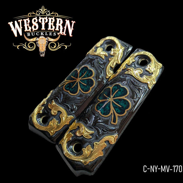 Cacha Colt 1911 Trebol Niquel Negro y Dorado