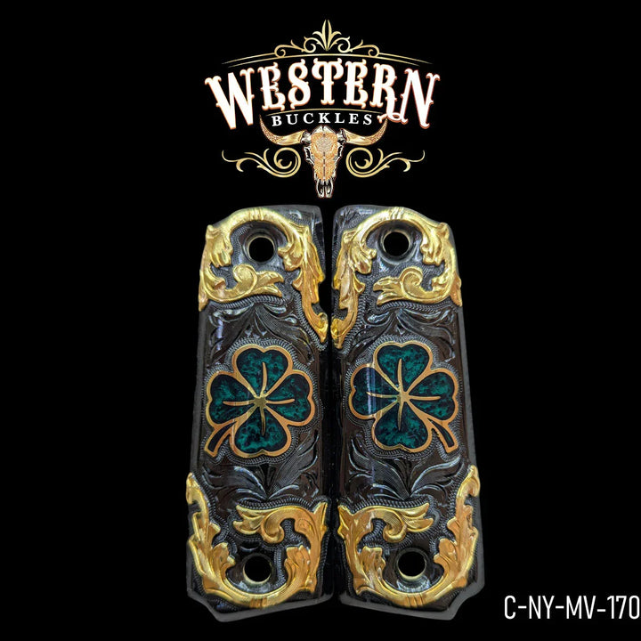 Cacha Colt 1911 Trebol Niquel Negro y Dorado