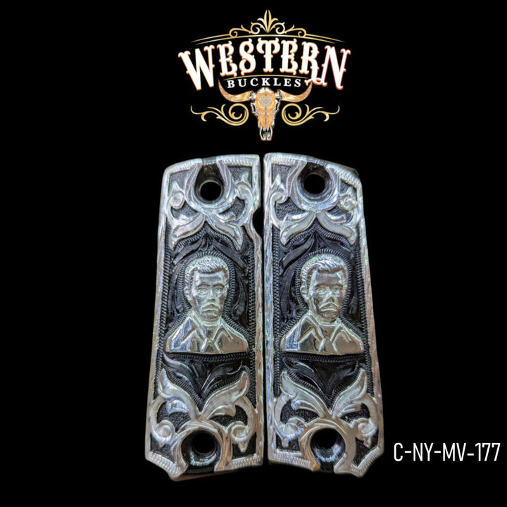 Malverde Custom Grips for Colt 1911 Full-Size — Silver-Plated &amp; Black Nickel