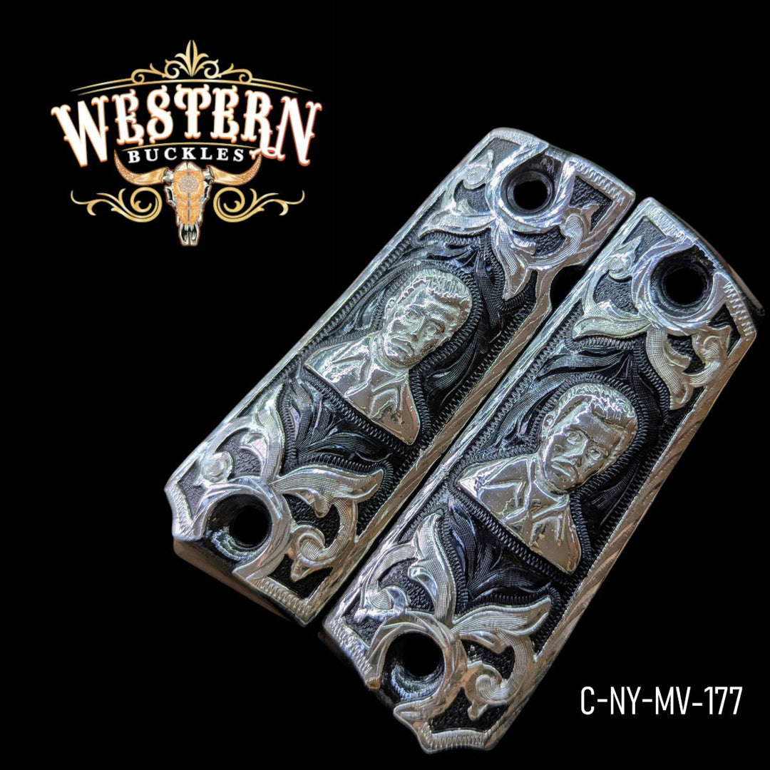 Malverde Custom Grips for Colt 1911 Full-Size — Silver-Plated &amp; Black Nickel