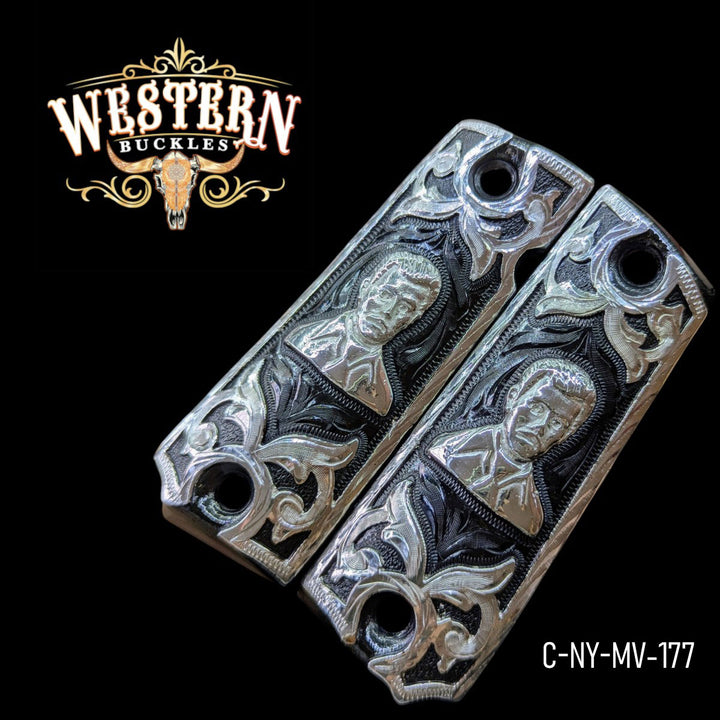 Malverde Custom Grips for Colt 1911 Full-Size — Silver-Plated &amp; Black Nickel
