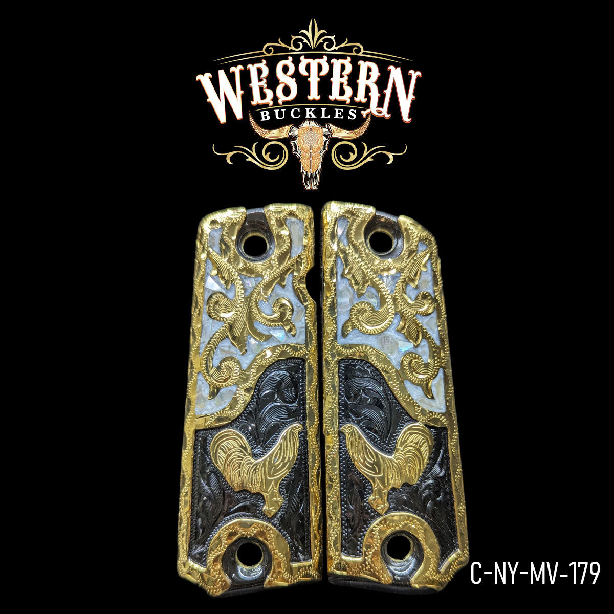 Cacha Colt 1911 Gallos Resina con Oro