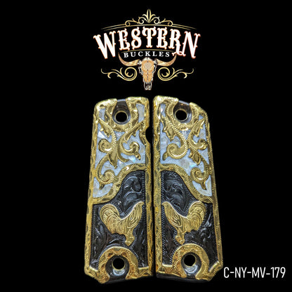 Cacha Colt 1911 Gallos Resina con Oro