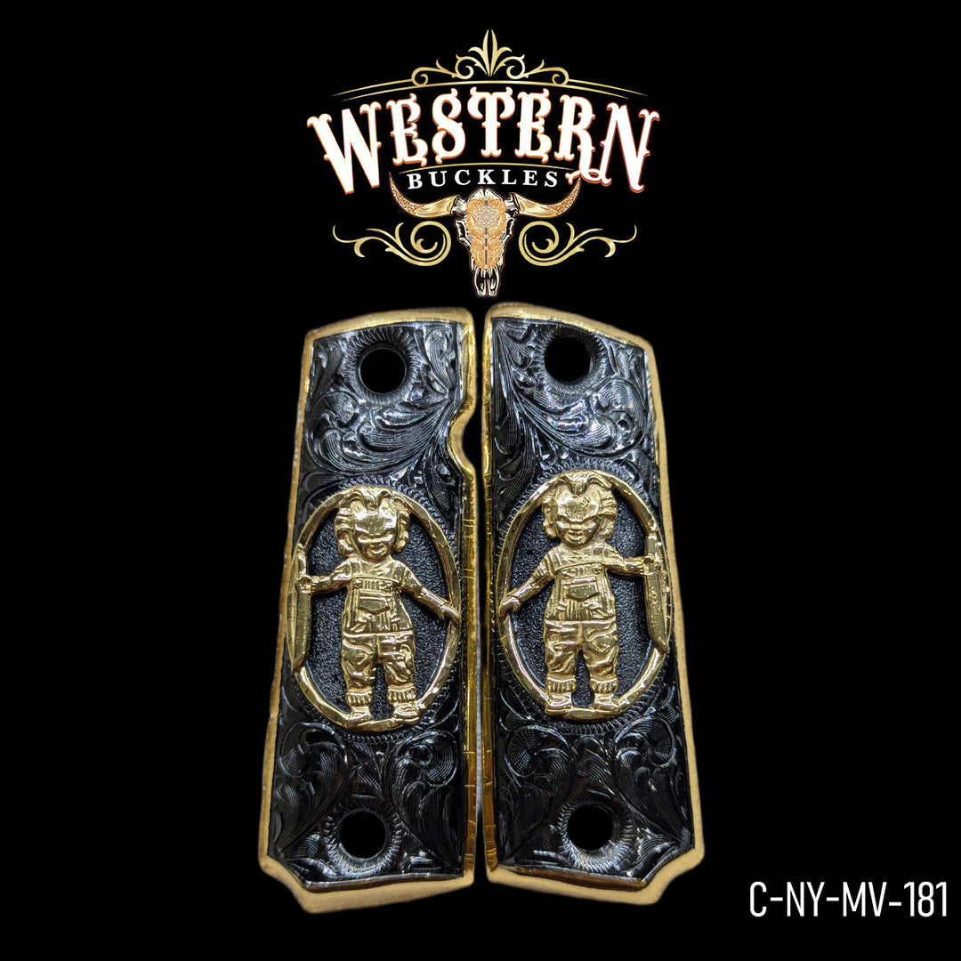 1911 Cachas — 24K Gold Plated & Black Nickel | Handcrafted by Western Buckles | SKU C-NY-MV-181