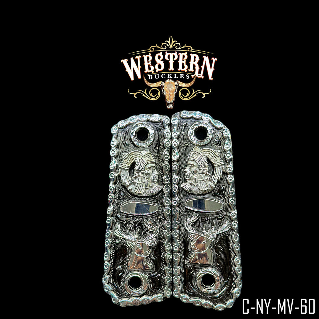 Colt 1911 Aztec Calendar Gun Grips | Handcrafted by Western Buckles | SKU C-NY-MV-60
