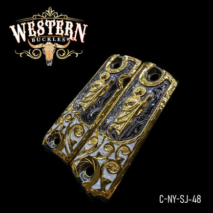 Cacha Colt 1911 San Judas Rameado Oro y Resina