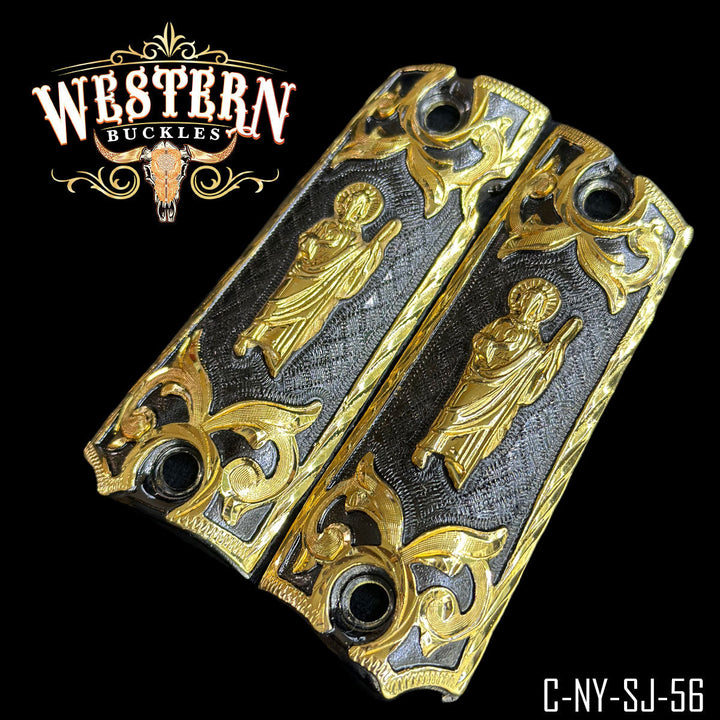 1911 San Judas Gun Grips — Detail View | Western Buckles Handcrafted | SKU C-NY-SJ-56