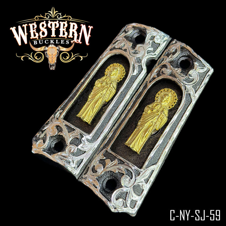 1911 San Judas Gun Grips — Detail View | Western Buckles Handcrafted | SKU C-NY-SJ-59