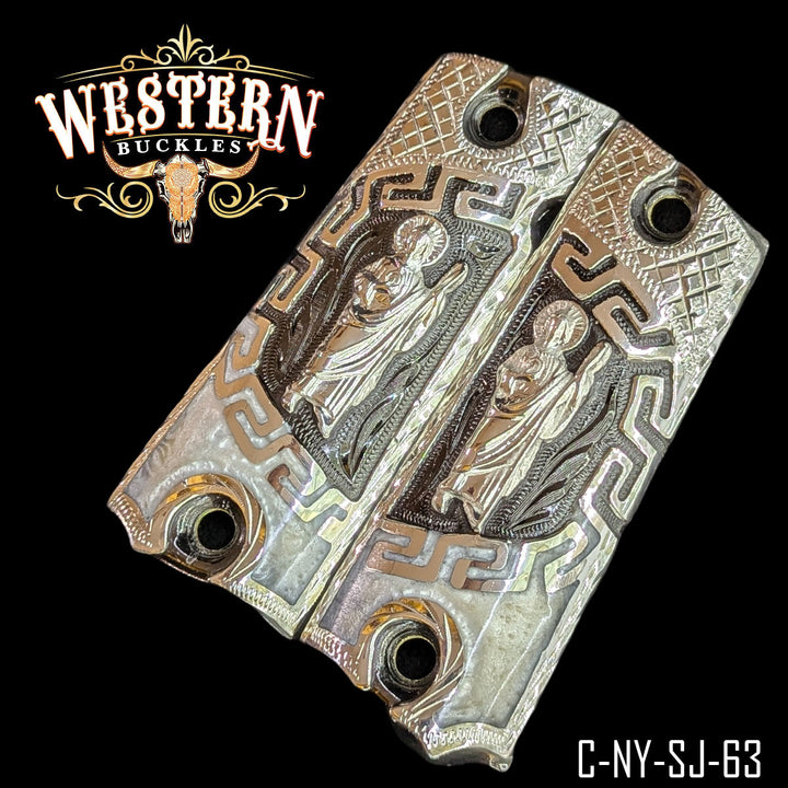 1911 San Judas Gun Grips — Detail View | Western Buckles Handcrafted | SKU C-NY-SJ-63