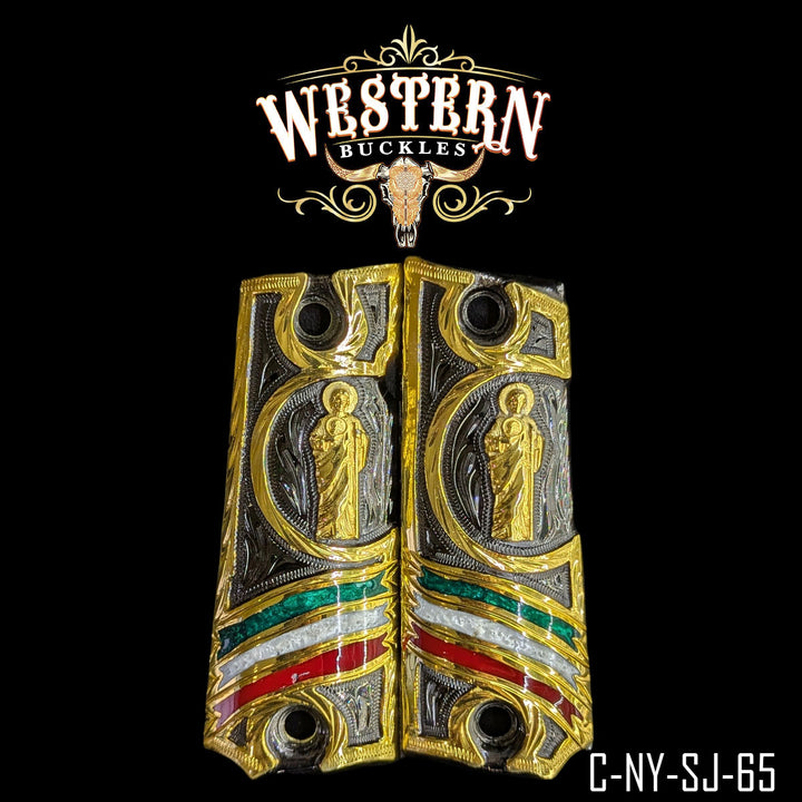1911 Saint Jude Gun Grips | Handcrafted by Western Buckles | SKU C-NY-SJ-65