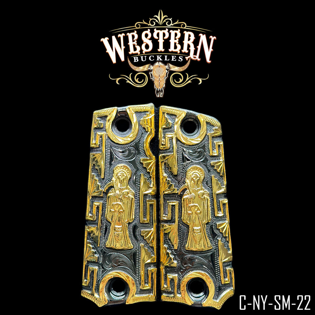 1911 Santa Muerte Gun Grips — Hand-Engraved | Handcrafted by Western Buckles | SKU C-NY-SM-22