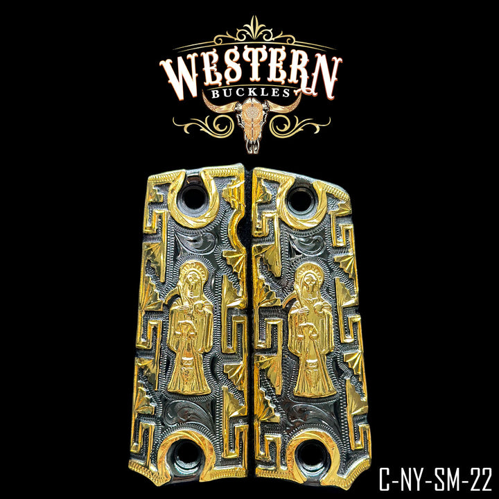 1911 Santa Muerte Gun Grips — Hand-Engraved | Handcrafted by Western Buckles | SKU C-NY-SM-22