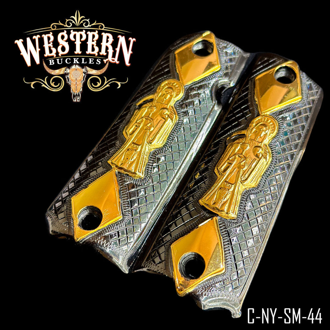 1911 Santa Muerte Gun Grips — Detail View | Western Buckles Handcrafted | SKU C-NY-SM-44