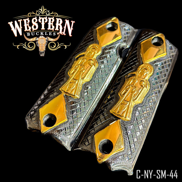 1911 Santa Muerte Gun Grips — Detail View | Western Buckles Handcrafted | SKU C-NY-SM-44