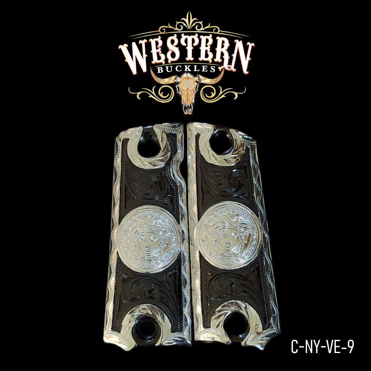 Cacha Colt 1911 Medusa Niquel Negro y Plata