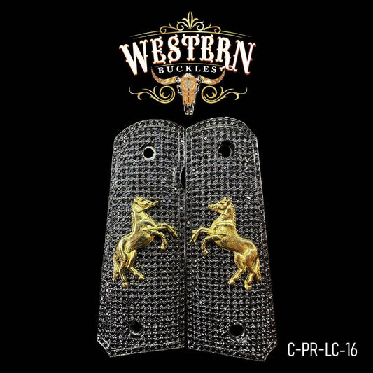 Cacha Colt Premium Caballo Colt Zirconias Negras - Western Buckles