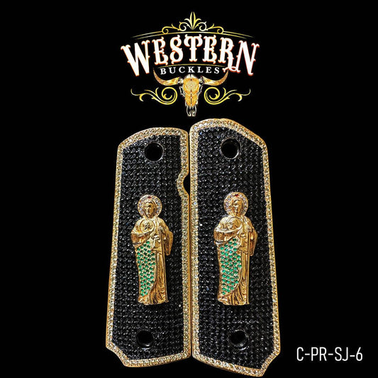 Cachas Colt 1911 Grips PREMIUM San Judas Oro - Western Buckles