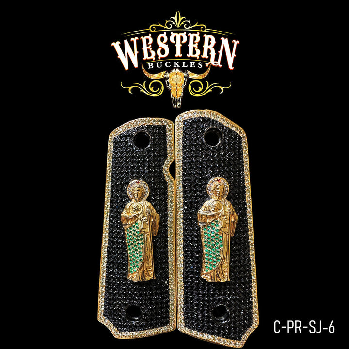 1911 Saint Jude Gun Grips — 24K Gold Plated | Handcrafted by Western Buckles | SKU C-PR-SJ-6